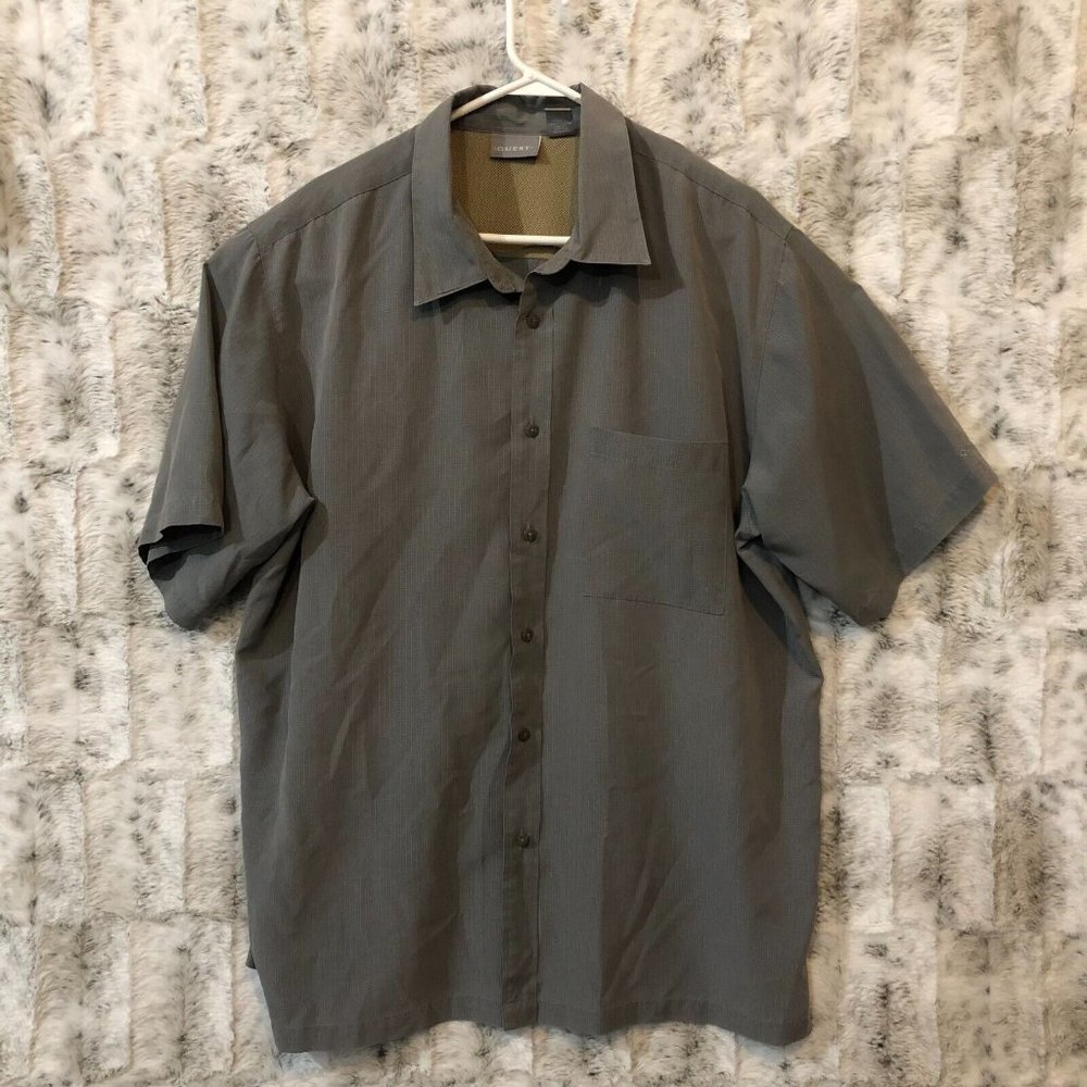 Quest Mens XL Button Up Short Sleeve Shirt Gray Lightweight Casual Preppy